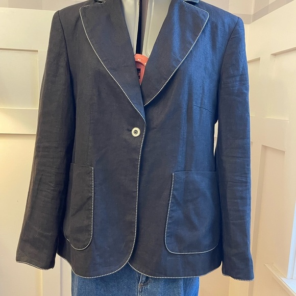 Tuzzi Nero Linen Black Jacket with White Stitching Size 12 - Picture 3 of 8